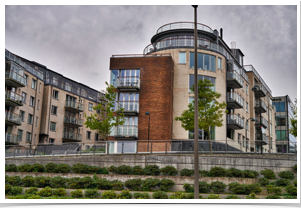 Modern condos in the town.